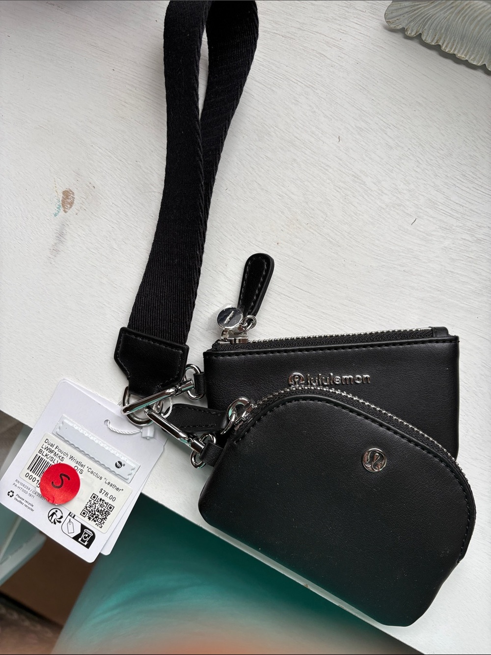 lululemon athletica Black Mini Leather Wristlet Duo with Detachable Strap